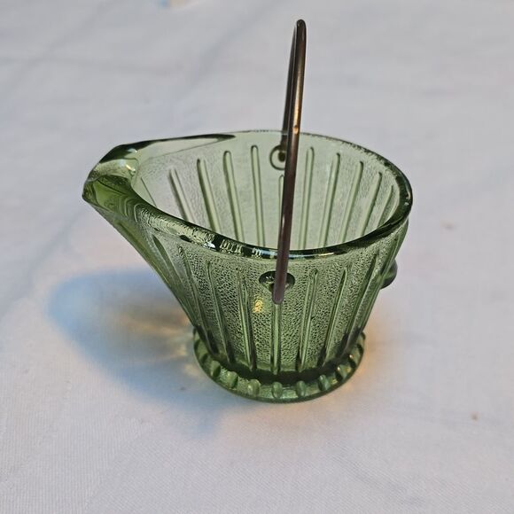 Vintage Hazel Atlas Little Coal Bucket Ashtray With Handle Green Glass 2" - Picture 13 of 14